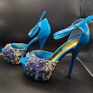 Goldfish Blue Rhinestone Platform Heels – Size 8.5